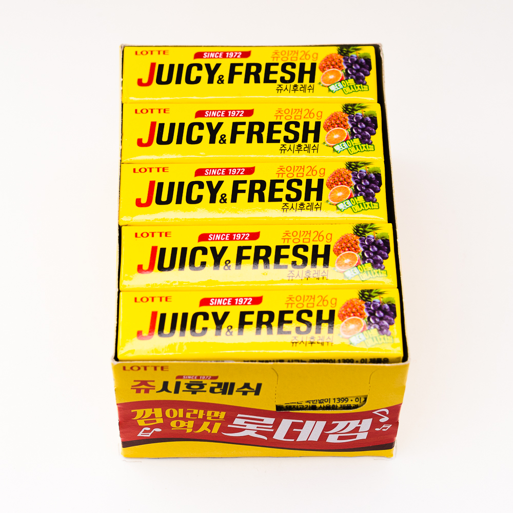 Жевательная резинка «LOTTE» JUICY & FRESH
блок 15 уп. по 9 пластин Жевательная резинка «LOTTE» JUICY & FRESH
блок 15 уп. по 9 пластин